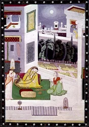 Eine vernachlässigte Dame, aus der Prositapatika Nayika, Kangra, Himachal Pradesh, ca. 1850